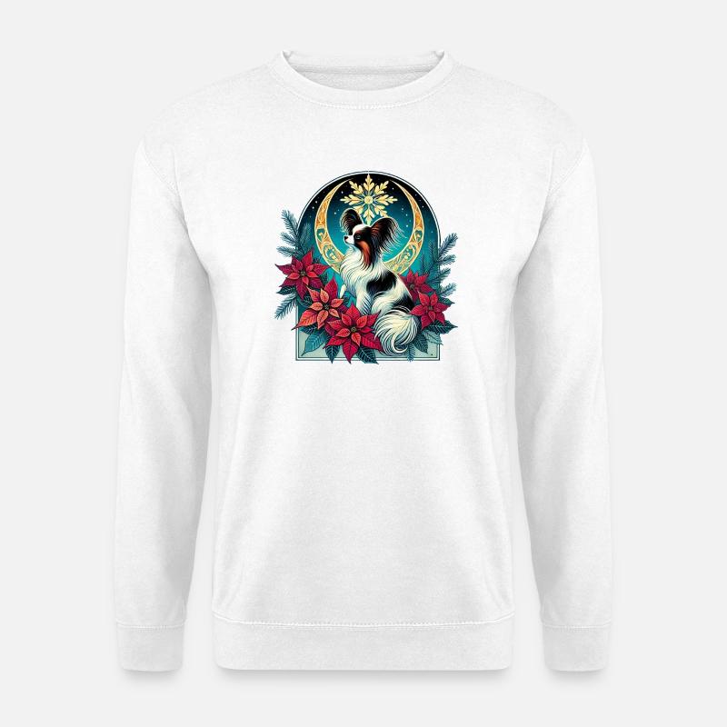 Himmlisches Papillon unter den Weihnachtssternen - Unisex Pullover - Weiß