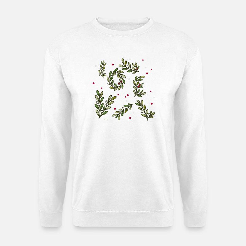 Christmas branch pattern with berries - Unisex Sweatshirt - white