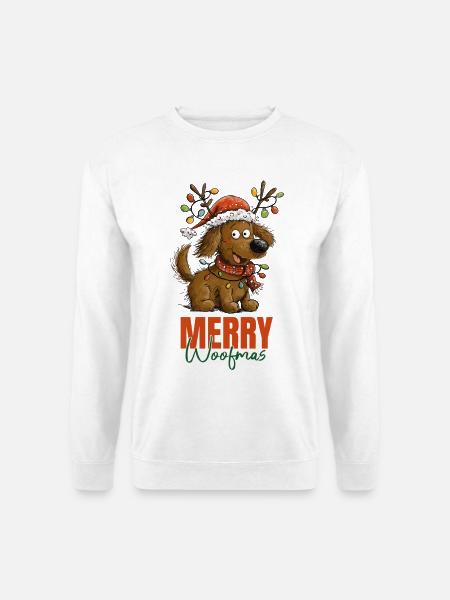 Merry Woofmas Hund Weihnachtsmotiv - Unisex Pullover - Weiß