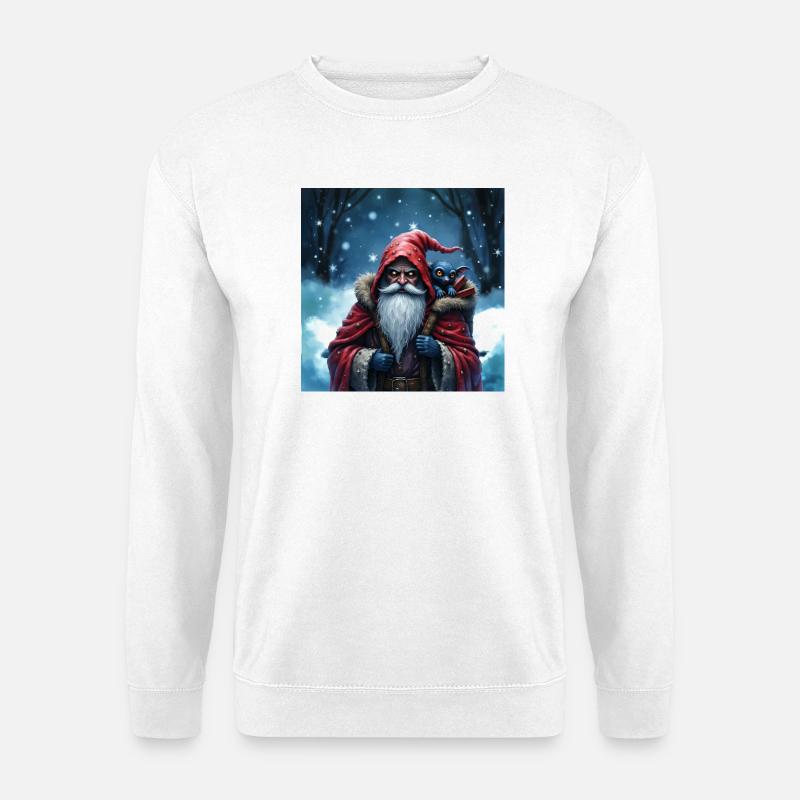Weihnachtsmann Zauberer mit blauer Katze - Unisex Pullover - Weiß