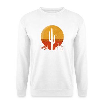 Saguaro Kaktus – Retro Wüsten Sonnenmotiv - Unisex Pullover - Weiß - Vorne - Alina (178cm) & Michal (187cm)