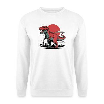 Horizon de la ville avec T-Rex et soleil en arrière-plan - Sweat-shirt Unisexe - blanc - Devant