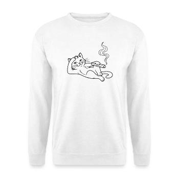 Chillende Katze mit Zigarre – Humorvolles Design - Unisex Pullover - Weiß - Vorne