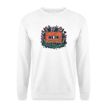 Retro-Kassette und Waldpilze - Unisex Pullover - Weiß - Vorne