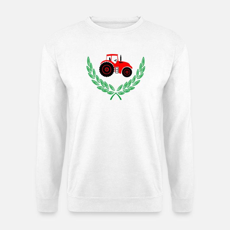 Roter Traktor im Lorbeerkranz - Unisex Pullover - Weiß