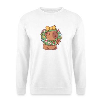 Cute Capybara With Christmas Wreath Funny - Unisex Sweatshirt - white - Front