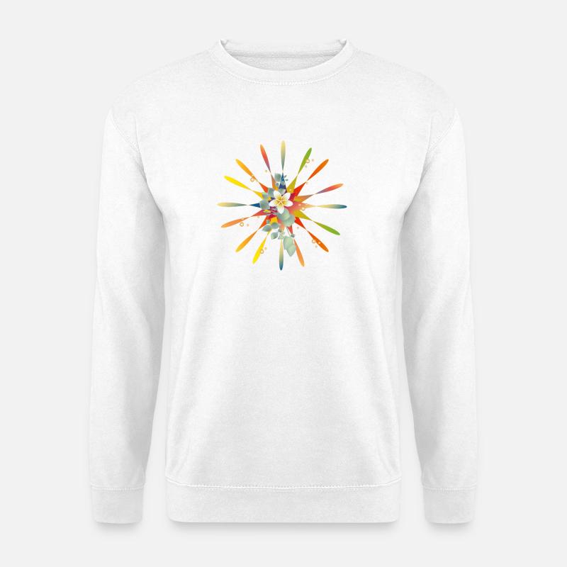 Strahlender Regenbogenstern mit exotischer Blüte - Unisex Pullover - Weiß