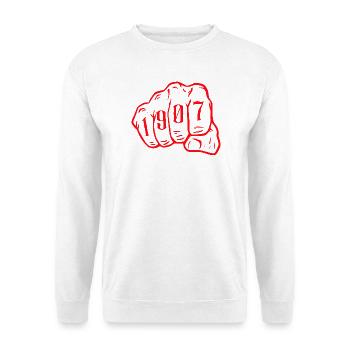 Ruhrpott Fußball Essen 1907 Hoodie - Unisex Pullover - Weiß - Vorne - Alina (178cm) & Michal (187cm)