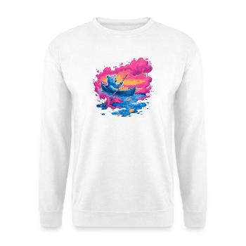 Neonbär im pinken Sonnenuntergangskanu - Unisex Pullover - Weiß - Vorne