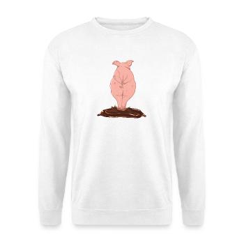 Pinkes Schwein von Hinten - Unisex Pullover - Weiß - Vorne - Alina (178cm) & Michal (187cm)