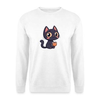 Niedliche Kaffee-Schwarze Katze - Unisex Pullover - Weiß - Vorne - Alina (178cm) & Michal (187cm)