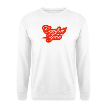 Komfortzone – Motiv für Mutige & Abenteurer - Unisex Pullover - Weiß - Vorne - Alina (178cm) & Michal (187cm)