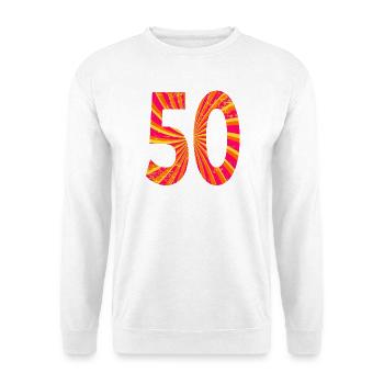Zahl 50. Geburtstag Fünfzig - Unisex Pullover - Weiß - Vorne - Alina (178cm) & Michal (187cm)