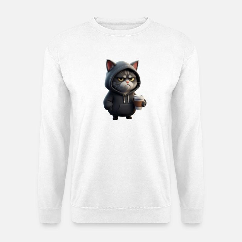 Mürrische Katze mit Coffee Cup - Unisex Sweatshirt - white