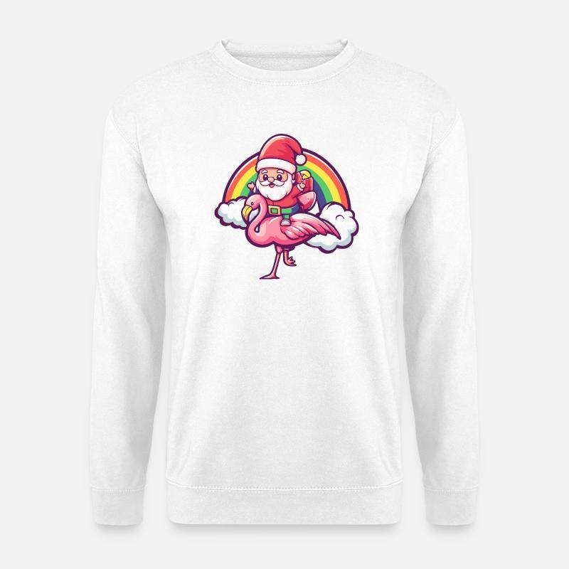 Flamingo Weihnachtsmann Weihnachten - Unisex Pullover - Weiß