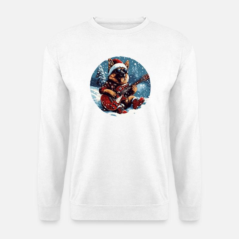 Schäferhund Hund Weihnachten Gitarre - Unisex Pullover - Weiß