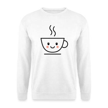 Kaffee, Tee oder Kakao Tasse mit kawaii Gesicht - Unisex Pullover - Weiß - Vorne