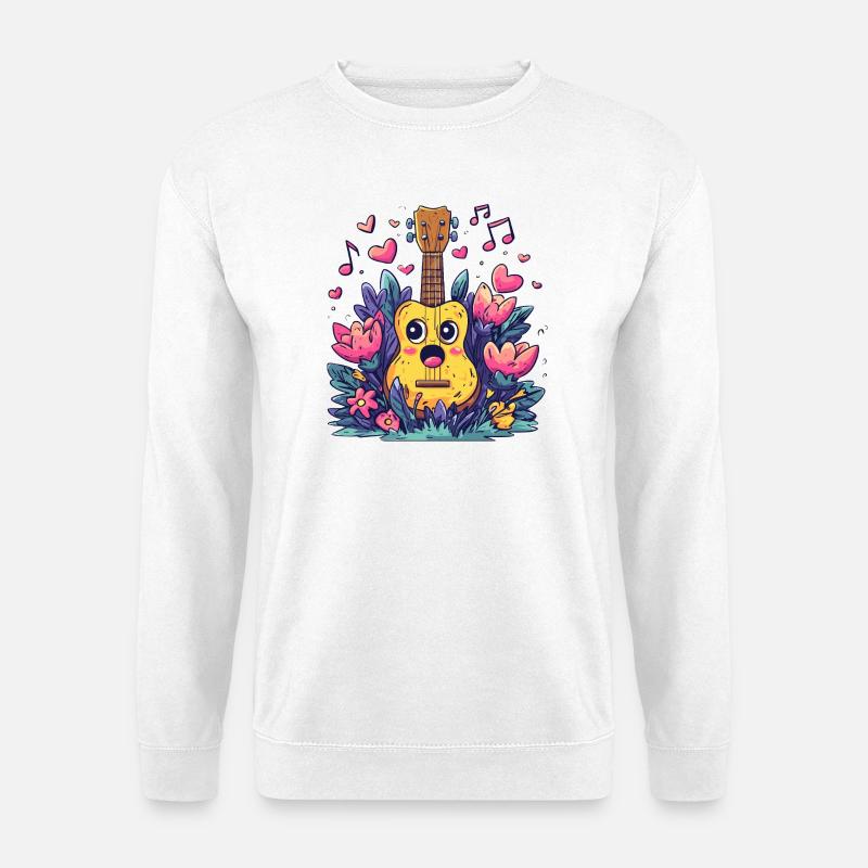 Kawaii Ukulele im Blütenzauber - Unisex Pullover - Weiß