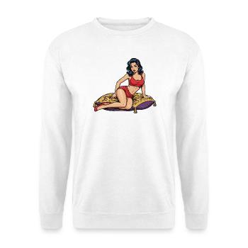 Pin-up-Frau auf dekorativem Kissen - Unisex Pullover - Weiß - Vorne