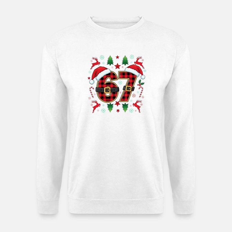 67 Christmas Plaid Number Viral Meme - Unisex Pullover - Weiß