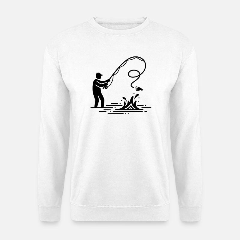 Fliegenfischen Angler Auswurf Vektor - Unisex Pullover - Weiß