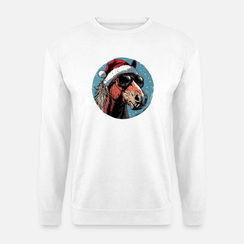 Weihnachts-Pferd mit Sonnenbrille - Unisex Pullover - Weiß