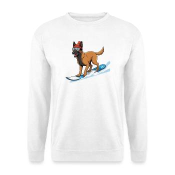 Snowboard Hund mit Muetze und Skibrille - Unisex Pullover - Weiß - Vorne