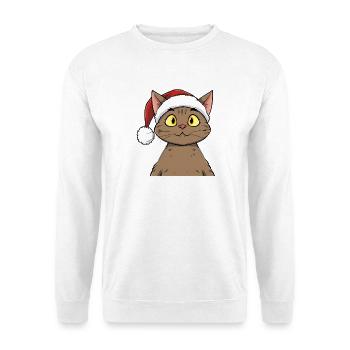 Niedliche Weihnachtskatze im süßen Cartoonstil - Unisex Pullover - Weiß - Vorne