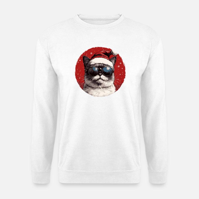 Kater Santa mit Sonnenbrille - Unisex Pullover - Weiß