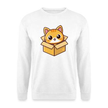 Süßes Kätzchen in der Zeichentrickbox - Unisex Pullover - Weiß - Vorne - Alina (178cm) & Michal (187cm)