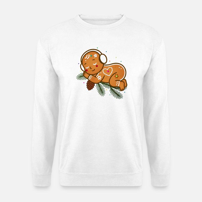 Lebkuchenbaby, eingekuschelt auf Tannenzweigen - Unisex Pullover - Weiß
