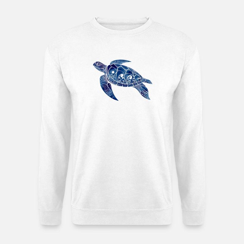 Tribal Schildkröte Blau – Ozean Design - Unisex Pullover - Weiß
