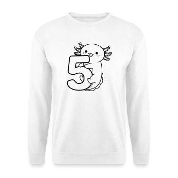 Axolotl hugging the number 5 cartoon illustration - Unisex Sweatshirt - white - Front