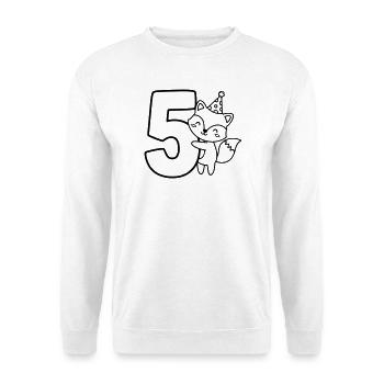 Party-Fuchs mit Zahl 5 Cartoon Illustration - Unisex Pullover - Weiß - Vorne