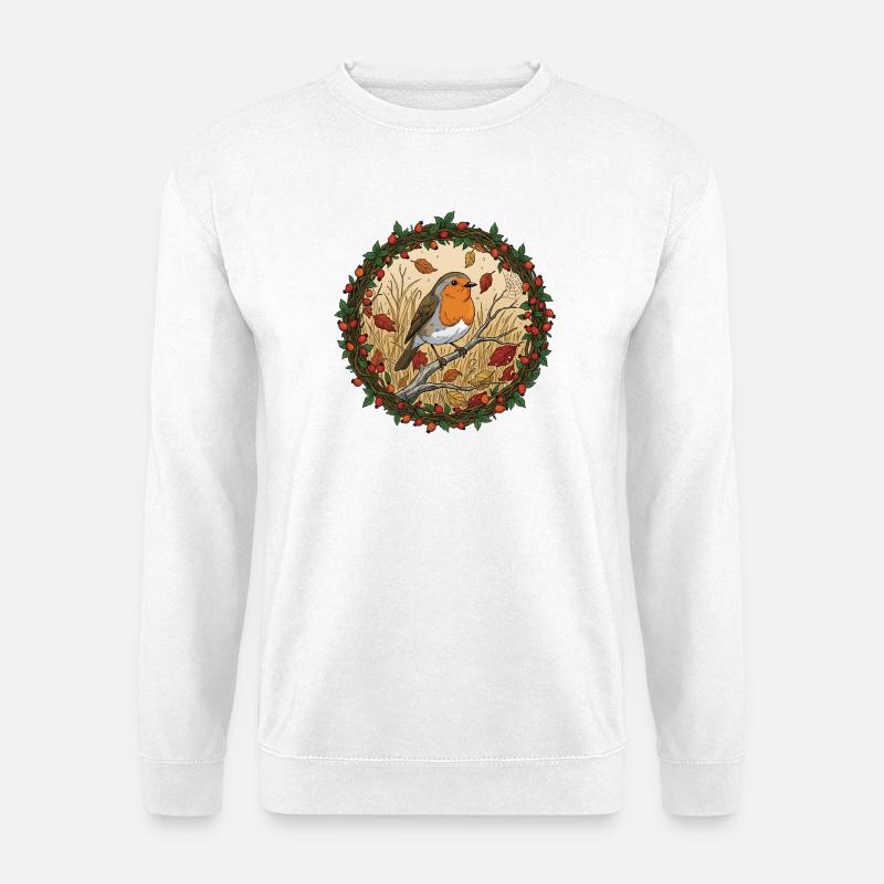 Herbst Rotkehlchen im Kranz - Unisex Pullover - Weiß