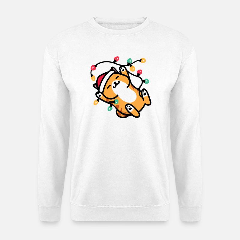 Kawaii Katze Lichterkette Weihnachten - Unisex Pullover - Weiß