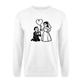 Brautpaar Heiratsantrag Herzballon Schwarz - Unisex Pullover - Weiß - Vorne - Alina (178cm) & Michal (187cm)