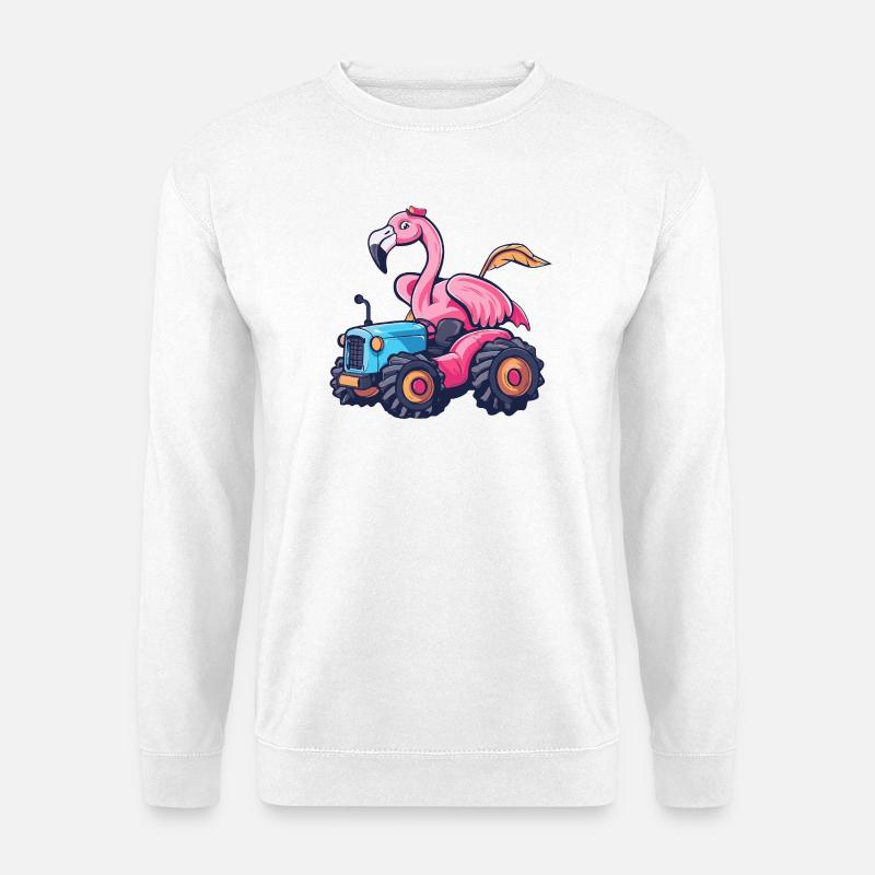 Flamingo Traktor Farmer - Unisex Pullover - Weiß