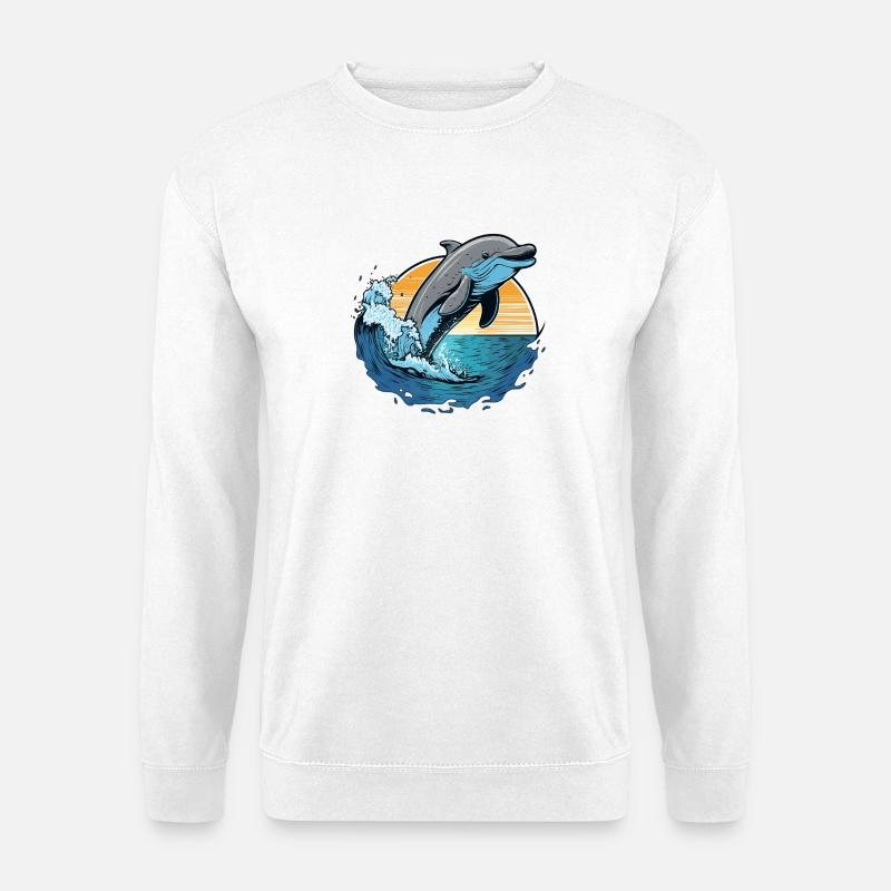 Delfin im Sonnenuntergang - Unisex Pullover - Weiß