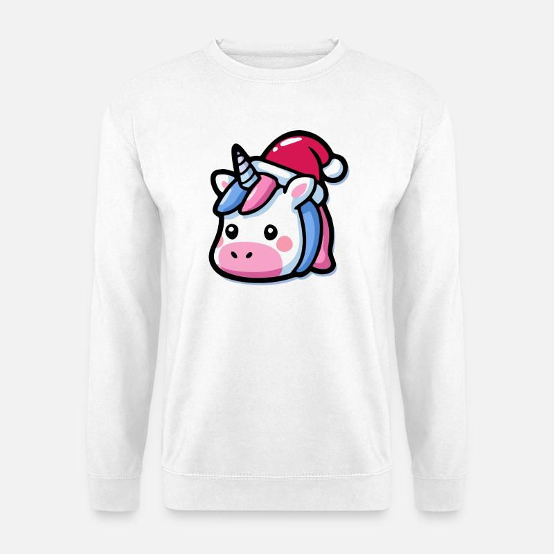 Einhorn Kopf Weihnachtsmütze Kawaii - Unisex Pullover - Weiß