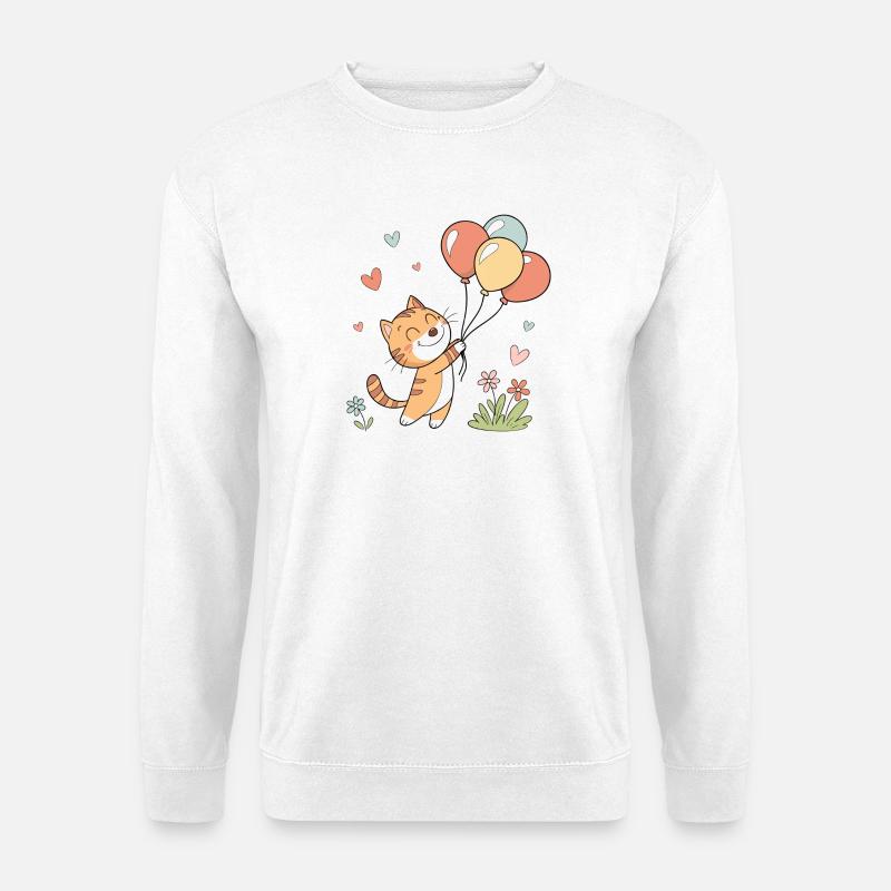 Fröhliche Katze mit Luftballons - Unisex Pullover - Weiß
