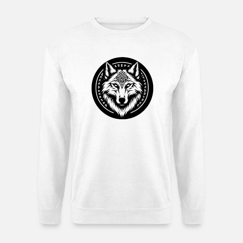 Wolf mit nordischen Symbolen - Unisex Pullover - Weiß