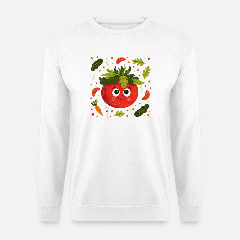 Fröhliche Tomate mit Kräuterkrone - Unisex Pullover - Weiß