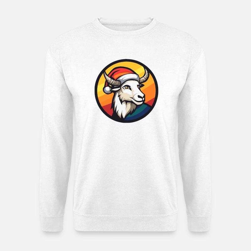 Bock mit Santa-Hut vor Regenbogen - Unisex Pullover - Weiß