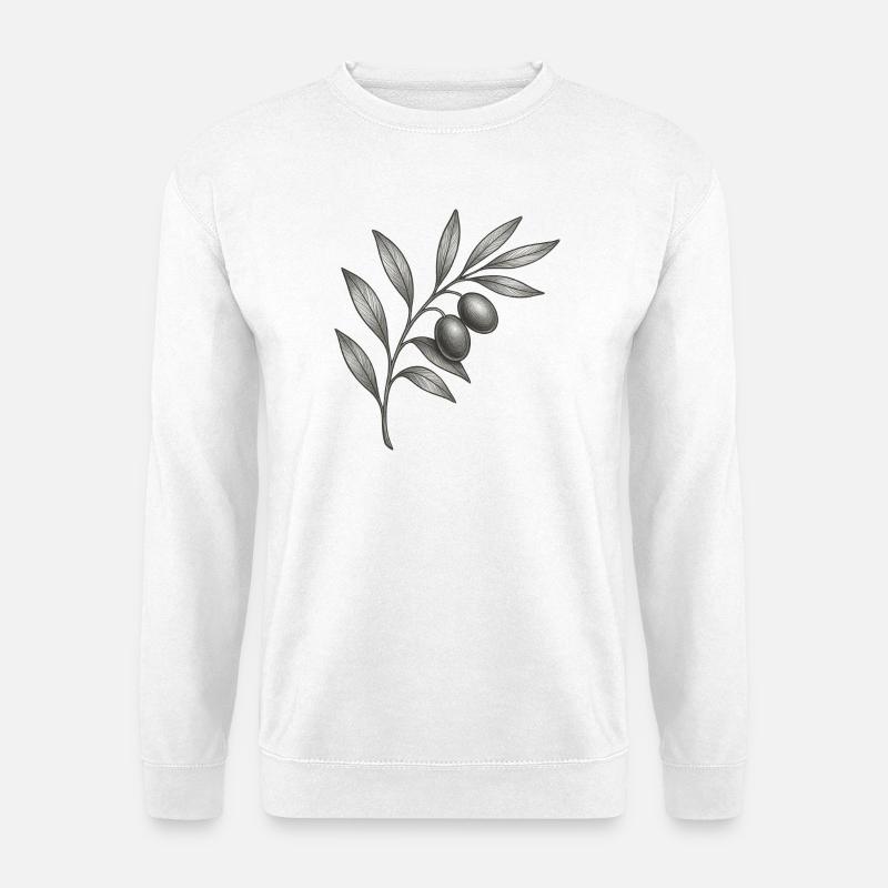 Monochrome Olivenzweig Skizze - Unisex Pullover - Weiß