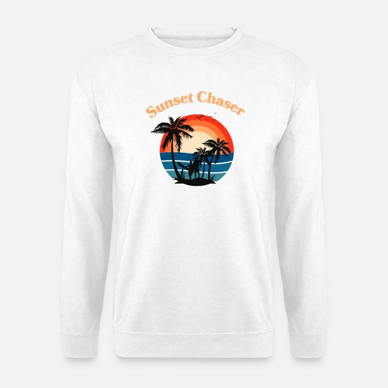Retro Surfer Sunset Palm Tree Grafik - Unisex Pullover - Weiß