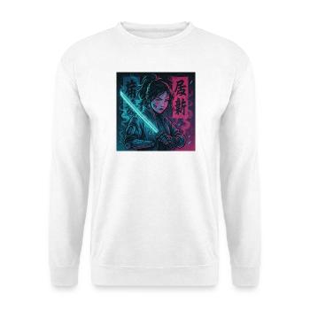 Cyber Samurai Girl Harajuku Y2K Anime Streetwear - Unisex Pullover - Weiß - Vorne