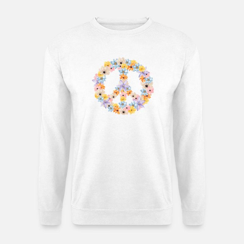 Blumen Peacezeichen Kreis - Unisex Pullover - Weiß