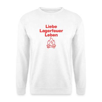 Liebe Lagerfeuer Leben.  Perfekt für Camper, Van - Unisex Pullover - Weiß - Vorne - Alina (178cm) & Michal (187cm)