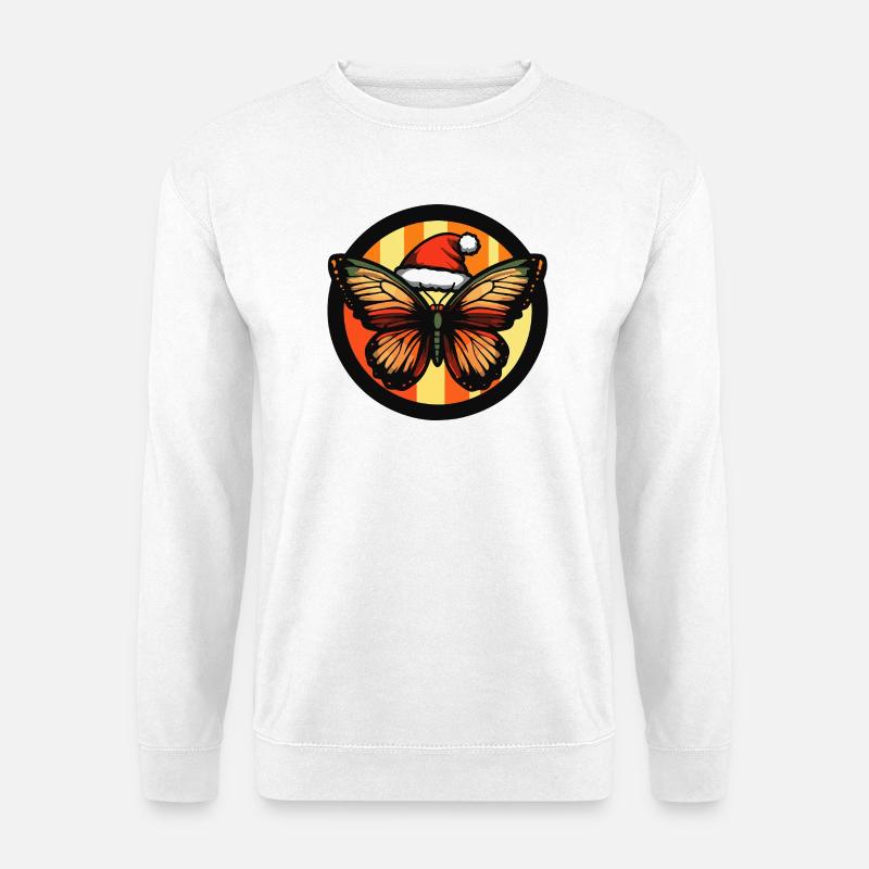 Winterzauber Schmetterling mit Weihnachtsmütze - Unisex Pullover - Weiß